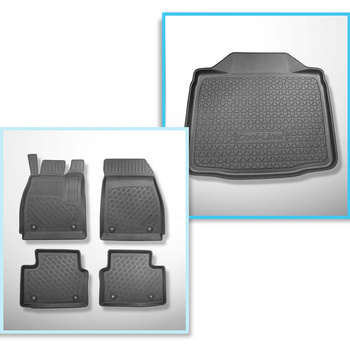 Kit tapis de coffre et tapis de voiture TPE PREMIUM pour: Opel Insignia A Liftback, Berline (2008-05.2017) - coffre inférieur; avec roue de secours à usage temporaire ou kit de réparation