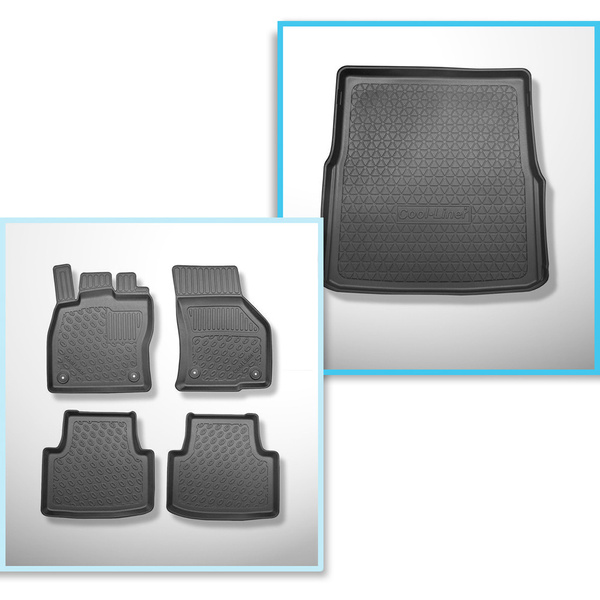 Kit tapis de coffre et tapis de voiture TPE pour: Volkswagen Passat B8 SW (12.2014-11.2023) - ainsi que pour le Plug-in GTE