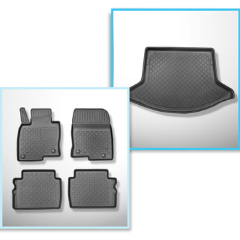 Kit tapis de coffre et tapis de voiture TPE pour: Mazda CX-5 SUV (07.2017-....) - coffre inférieur; plancher amovible en la position la plus basse ou sans plancher amovible du coffre