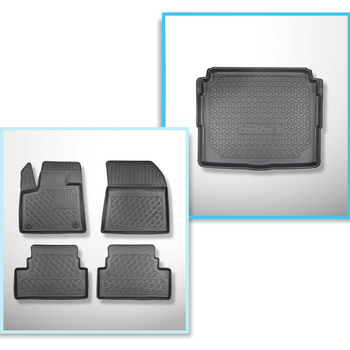 Kit tapis de coffre et tapis de voiture TPE PREMIUM pour: Opel Grandland X SUV (10.2017-....) - coffre inférieur avec une préparation sous le plancher amovible; sous / sans plancher de coffre amovible (Flex Floor); pas pour les versions hybride; sans Hi-F