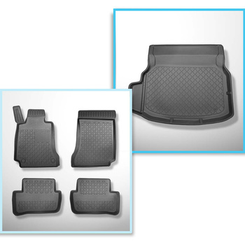 Kit tapis de coffre et tapis de voiture TPE pour: Mercedes-Benz Classe C W204 Berline (04.2007-02.2014) - sièges arrière rabattables; avec cavité gauche