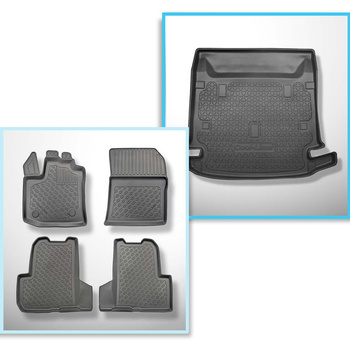 Kit tapis de coffre et tapis de voiture TPE PREMIUM pour: Dacia Lodgy Van (07.2012-10.2022) - 7 places; 3me rangée abaissée