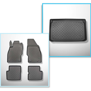 Kit tapis de coffre et tapis de voiture TPE pour: Opel Corsa IV Hayon (2006-11.2014) - coffre supérieur (seuil de chargement plat)