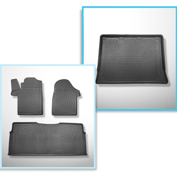 Kit tapis de coffre et tapis de voiture TPE PREMIUM pour: Mercedes-Benz Vito W447 Van (10.2014-....) - derrière troisième rangée de sièges; version Extra longue (Extra Long) (empattement 3430 mm, longueur du véhicule 5370 mm); sans séparation de l'espace