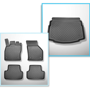 Kit tapis de coffre et tapis de voiture TPE pour: Volkswagen Golf VII Hayon (10.2012-12.2019) - avec roue de secours à usage temporaire / kit de réparation; sur le coffre supérieur et inférieur