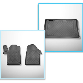 Kit tapis de coffre et tapis de voiture TPE pour: Mercedes-Benz Classe V W447 Van (06.2014-....) - version longue (entraxe 3.200 mm; longueur 5.008 mm); pour la 3ème rangée de sièges; sans séparation de l'espace bagage; version compacte, longue et extra l