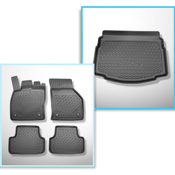 Kit tapis de coffre et tapis de voiture TPE PREMIUM pour: Volkswagen Golf VII Hayon (10.2012-12.2019) - avec roue de secours à usage temporaire / kit de réparation; sur le coffre supérieur et inférieur