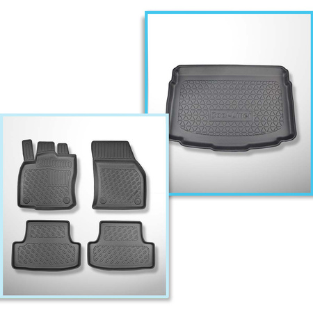 Kit tapis de coffre et tapis de voiture TPE PREMIUM pour: Volkswagen T-Roc SUV (12.2017-....) - coffre inférieur; plancher amovible en la position la plus basse