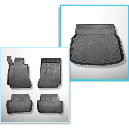 Kit tapis de coffre et tapis de voiture TPE pour: Mercedes-Benz Classe C W204 Coupé (06.2011-09.2014) - sièges arrière rabattables; sans cavité gauche