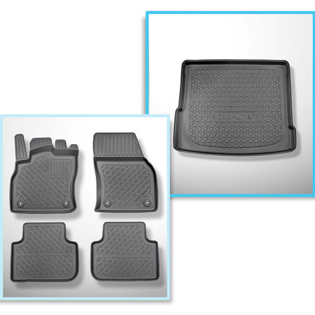 Kit tapis de coffre et tapis de voiture TPE PREMIUM pour: Audi Q3 F3 SUV (08.2018-....) - coffre supérieur (seuil de chargement plat); plancher amovible au plus haut niveau; aussi pour les version Quattro; aussi avec boîte hybride TFSI e Plug-in Hybrid