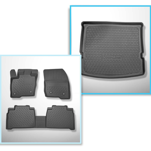 Kit tapis de coffre et tapis de voiture TPE PREMIUM pour: Ford S-Max II Monospace (09.2015-2023) - 7 places; 3me rangée abaissée