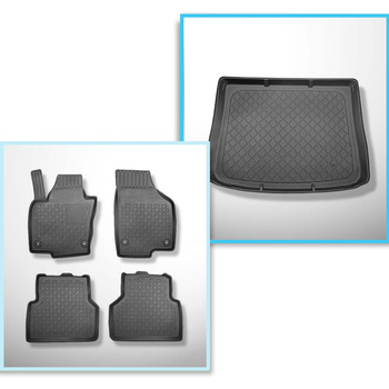 Kit tapis de coffre et tapis de voiture TPE pour: Volkswagen Tiguan I SUV (07.2007-04.2016) - coffre supérieur (seuil de chargement plat)