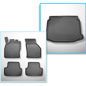 Kit tapis de coffre et tapis de voiture TPE pour: Seat Leon III 5F Hayon (11.2012-02.2020) - coffre inférieur; sans plancher double du coffre