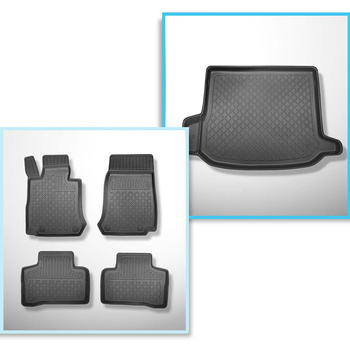 Kit tapis de coffre et tapis de voiture TPE pour: Mercedes-Benz GLC X253 SUV (09.2016-....) - cavité gauche amovible dans les modèles avec filet latéral