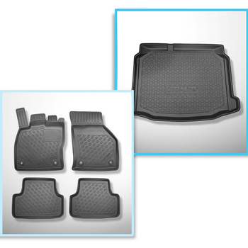 Kit tapis de coffre et tapis de voiture TPE PREMIUM pour: Seat Leon III 5F Hayon (11.2012-02.2020) - coffre inférieur; sans plancher double du coffre