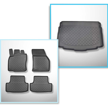 Kit tapis de coffre et tapis de voiture TPE pour: Volkswagen T-Roc SUV (12.2017-....) - coffre inférieur; plancher amovible en la position la plus basse