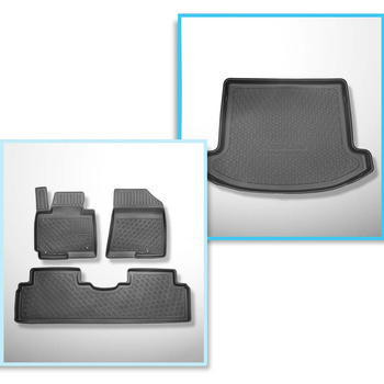 Kit tapis de coffre et tapis de voiture TPE PREMIUM pour: Kia Carens IV Monospace (04.2013-08.2019) - 5 places; 3me rangée abaissée