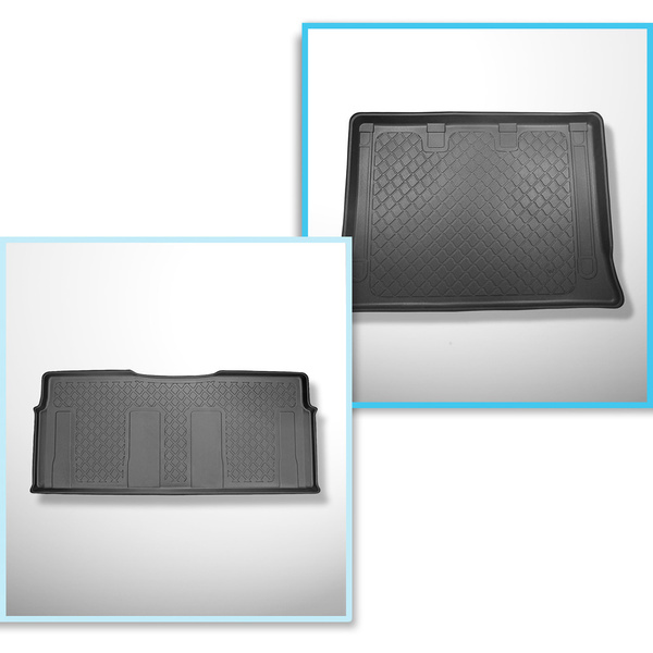 Kit tapis de coffre et tapis de voiture TPE pour: Mercedes-Benz EQV 300 Van (10.2020-....) - version Extra longue (Extra Long) (empattement 3430 mm, longueur du véhicule 5370 mm);pour la 3ème rangée de sièges;sans séparation de l'espace bagage;deuxième ra