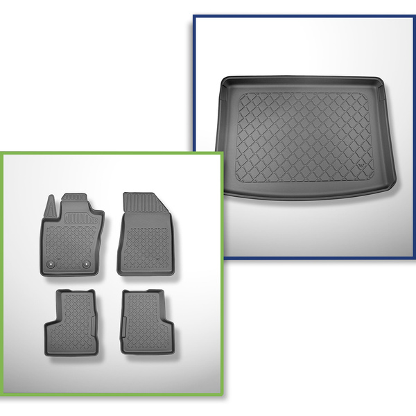 Kit tapis de coffre et tapis de voiture TPE pour: Jeep Renegade 4xe Plug-in Hybrid SUV (06.2020-....) - coffre supérieur;plancher amovible au plus haut niveau