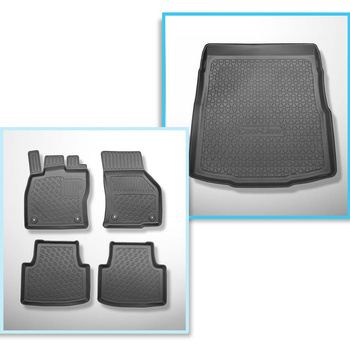 Kit tapis de coffre et tapis de voiture TPE PREMIUM pour: Volkswagen Passat B8 Berline (12.2014-12.2021) - coffre supérieur; avec roue de secours taille normale