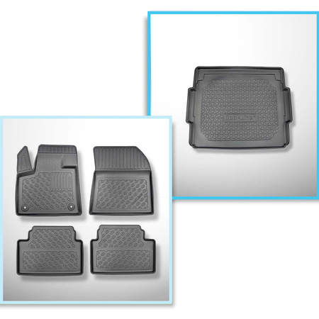 Kit tapis de coffre et tapis de voiture TPE PREMIUM pour: Citroen C5 Aircross SUV (02.2019-....) - coffre supérieur (seuil de chargement plat); plancher amovible en la position la plus basse; non pour version Plug-in hybride