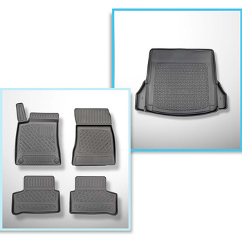 Kit tapis de coffre et tapis de voiture TPE PREMIUM pour: Mercedes-Benz CLA C118 Coupé (05.2019-....) - cavités amovibles dans les modèles avec filets latéraux; non pour version Plug-in hybride