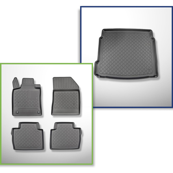Kit tapis de coffre et tapis de voiture TPE pour: Peugeot 508 II Berline (11.2018-....) - aussi avec boîte hybride