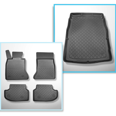 Kit tapis de coffre et tapis de voiture TPE pour: BMW 5 F10 Berline (2013-01.2017) - sans X-drive; distance entre les rails du siège avant (partie arrière) 365 mm