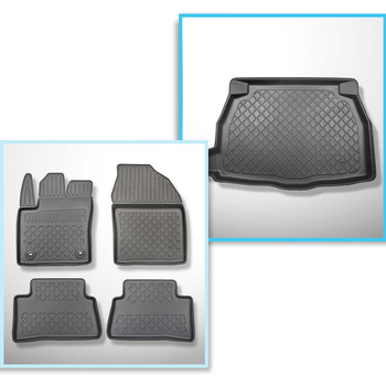 Kit tapis de coffre et tapis de voiture TPE pour: Toyota C-HR SUV (01.2017-....) - avec / sans caisson de graves; possibilité de couper la cavité droite; aussi pour hybrides; non pour version 2.0 Hybrid Dynamic Force