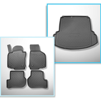 Kit tapis de coffre et tapis de voiture TPE PREMIUM pour: Volkswagen Jetta 1K Berline (08.2005-2011) - avec cavité gauche et droite