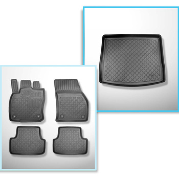 Kit tapis de coffre et tapis de voiture TPE pour: Skoda Karoq SUV (11.2017-....) - coffre supérieur; avec roue de secours taille normale; plancher amovible en la position la plus basse