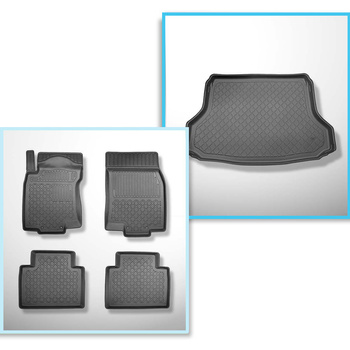 Kit tapis de coffre et tapis de voiture TPE pour: Nissan X-Trail III SUV (08.2014-08.2017) - 5 places; coffre supérieur (sur plancher amovible); sans 3ème rangée