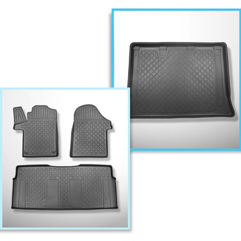 Kit tapis de coffre et tapis de voiture TPE pour: Mercedes-Benz Vito W447 Van (10.2014-....) - derrière troisième rangée de sièges; version Extra longue (Extra Long) (empattement 3430 mm, longueur du véhicule 5370 mm); sans séparation de l'espace bagage