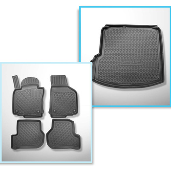 Kit tapis de coffre et tapis de voiture TPE PREMIUM pour: Volkswagen Jetta 1K Berline (08.2005-2011) - sans cavité droite