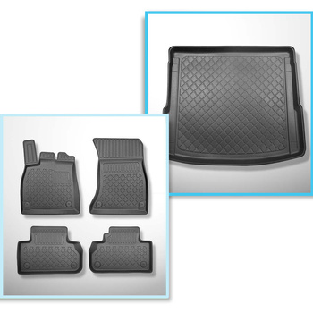 Kit tapis de coffre et tapis de voiture TPE pour: Audi Q5 II FY SUV (01.2017-....) - aussi pour les modèles avec des rails de fixation; non pour version TFSI e plug-in hybride; canapé coulissant arrière